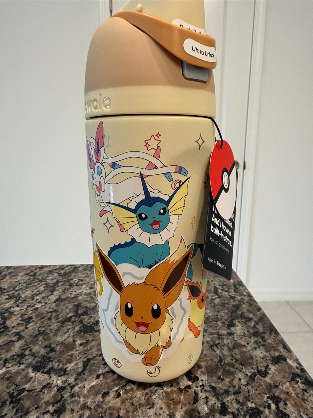 Kids Pokémon Water Bottle - Eevee & Friends (Cream) 16 oz